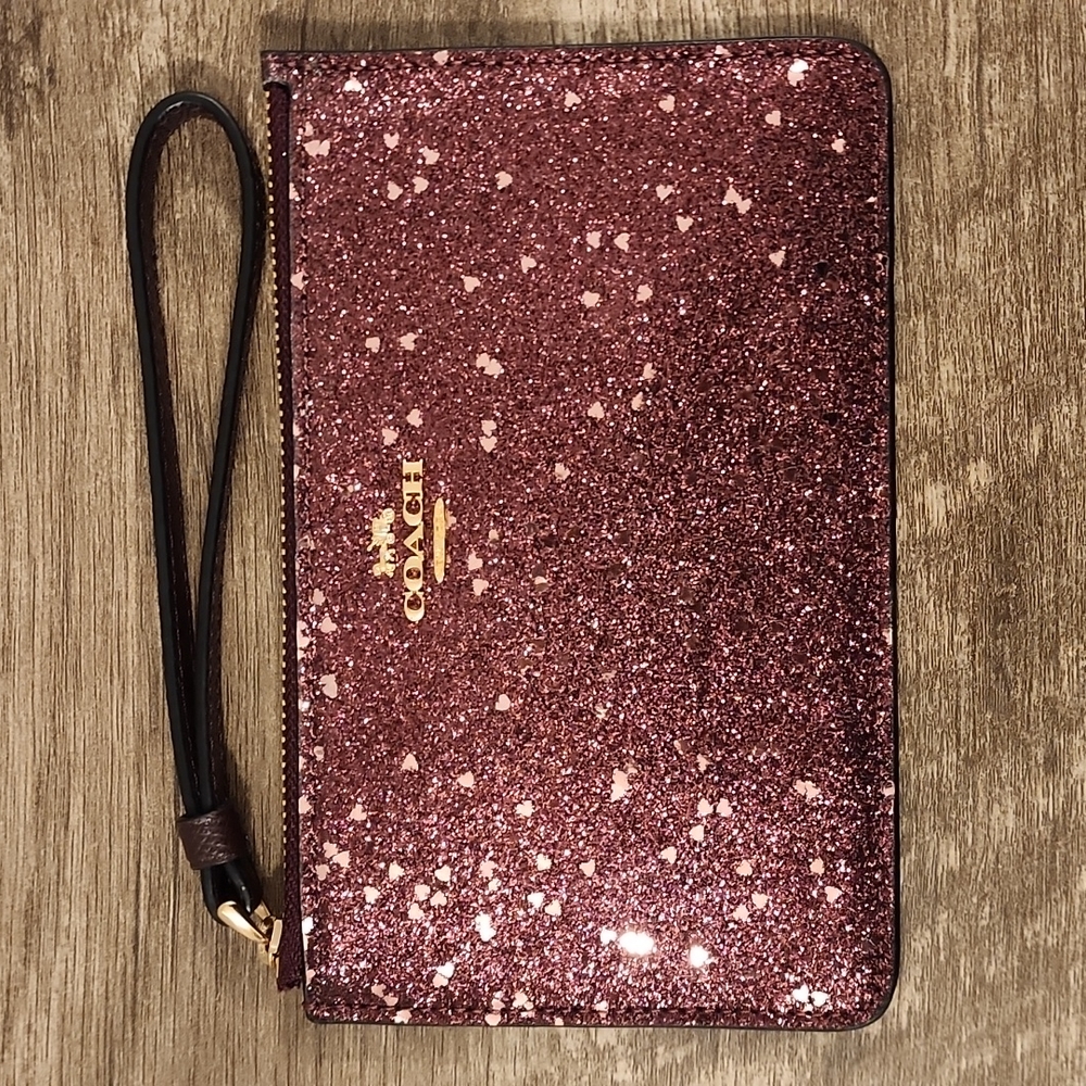 Coach Small Wristlet, Plum Glitter Hearts